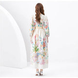 Court Dress Female Sweet Lace Lace V-Neck Buckle Long Design Print