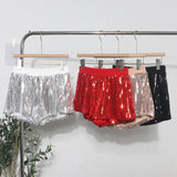 Shooting Babes Shiny Shiny Splicing Loose Waist Shorts Design Feel Thin Broad Leg Hot Pants