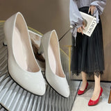 Single-Shoe Women 2025 New Pointed Light-Mouthed Four-Season Single-Shoe Fashion Coarse Heel High-Heeled Women's Shoes Large-Size Work