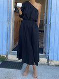 2025 Summer New Women's Fashion Inclined Shoulder Jacket Long Skirt Suit Two