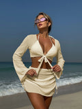 2025 New Solid Color Sexy Summer New Beach Resort In Wind Four-Piece Split