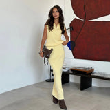 Casual Fashion Collar Zipper Sleeveless Top Coated Ass Knitted Set Solid