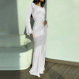 Spring And Summer Women's Solid Color Round Neck Long Sleeve With The National Style Temperament Lazy Wind To Close The Waist Dress