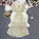 Zingj Wind Temperament Sweet Broken Flower V Collar Dress Beach Vacation Snow Spinning A Word Long