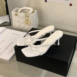 French-Style Toe-Slips Fine Heel Slippers Women Wearing Cool Slippers Square Head High