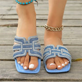 Flat Bottom Cool Slippers Women 2025 Summer New Color Water Drill Square Head Casual Word