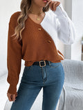 Shooting 2025 Autumn And Winter Casual V-Neck Button Bump Color Lantern Sleeve