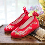 Zingj Shoes, Hanfu Shoes Round Head Red Gold Embroidery Xiu He Wedding Dress Cloth Shoes Single Shoes Embroidered Cloth Shoes Women's