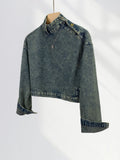 Zingj Cool Waste Rustic Denim Coat Female Retro Wash Do Old Standing Collar Hottie Short Denim Jacket Motorcycle