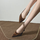New Spring And Summer Leopard-Print Pointed Single Shoes Niche Velvet Face French High-Heeled Sandals Fairy