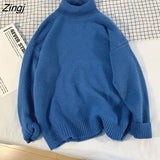 Men's Turtleneck Sweater Autumn Winter Solid Basic Knitted Oversize Pullovers Male Korean Casual Warm Knitwear Loose Jumper
