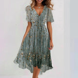 Summer New Loose Leisure Shuya V Collar Crumped New Hot Print