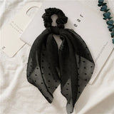 Bow Long Ribbon Hair Scrunchie Chiffon Floral Print Sweet Elastic Hair Band Ponytail Hair Scarf Hair Tie Hair