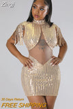 Sequined Tassel Sleeve Mesh Patchwork Bodycon Midi Dresses for Women Winter Autumn Sexy Party Club Even Dress