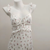 Babes Shredded Flower Sling Skirt Girl Summer New Pure Lust High-End Feel Back Dress Skirt Skirt Pyjamas