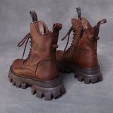 Layer Of Cow Skin Leather Pine Cake Thick Bottom Martin Boots Girl Autumn And Winter Englen Small Single Boots Retro Handmade