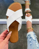 Leopard Cross-Edup Flat-Bottomed Slippers Women Wear Transparent PVC Light Beach Cool Drag