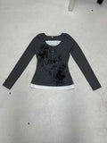 Homologous Retro Butterfly Print Color And Fake Two T-Shirts And Hot Girls Thin Knitted