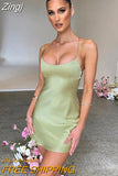 Elegant Sexy Backless Bandage Mini Dresses Club Party Summer Slip Dress Sleeveless Silky High Waist Dress