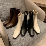 Women's Shoes Square Head Short Boots 2025 New Winter Korean Version Of High Heel And Thick Zipper Fashion Martin