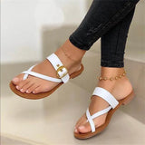 Flat-Bottomed Jacket Slippers Women's Toe Metal Belt Buckle Flat And Cool