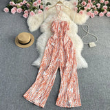 Zingj New 2023 Summer Korean Version Of The Retro Wind Dye Neck Jumsuit Female Show Thin Chest Straight Tube Wide Leg