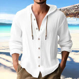 New Fashion Spring And Summer Men's Hooded Shirt Solid Cotton And Cotton Leisure Long-Sleeved
