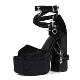 Y2k Velvet Dark Lolita Pearl Size 47 Water Table Coarse High Heel Women's