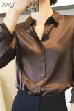 Fashion Satin Loose Silk Shirt Female Button Up White Top Femme OL Professional Dress Shirt Lady Clothes Blusas