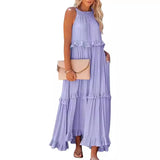 Summer New Holiday Wind Lotus Leaf Side Long Dress Swing Flowing Beach Dress