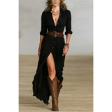 Women's Spring And Autumn Sexy Solid Color Irregular Folding Waist Collar Dress With