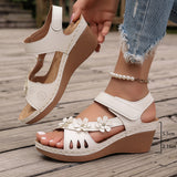 Slope Heel Sandals Women 2025 Summer New Hollow Flowers Thick-Spoeled Sandals Beach Women's