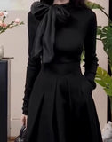 Design With Bow Temperament Elegant Knitted Shirt Autumn And Winter New Rich Gold Feeling Thin