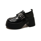 Loafer Spring 2025 New Foot Pedal Increased Thick Heel Black Fashion Simple British Small Leather Shoes
