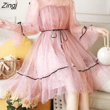 Dresses Women Patchwork Sequined Holiday O-Neck Spring Korean Style Elegant Vestido Feminino Sweet College Female