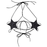 Women's Leather Star Bralette Bralet Bra Crop Tops Bustier Lingerie Exotic Apparel Sexy Feminina