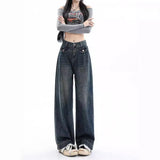 Zingj Wide-Leg Jeans Women's Fall 2023 New High Waist Show Thin Loose Design Feeling Straight Tube Floor