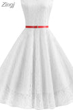 Women Summer Dress 50S 60S Elegant Vintage Lace Dress Robe Sleeveless Party Casual White Midi