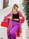 Winter New Striped Knitted Cardigan Women Loose Contrast Sweater Jacket Holiday Casual Wear Cardigan Oversized