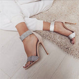 Net Red Women's Shoes Sandals Shiny Water Drill High Heels Size 43