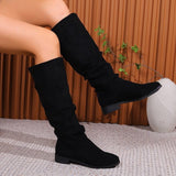 Pile Velvet Brae Western Boots Women High-Clinity Cylindrical Head Solid Color Coarse And Flat Bottom Fashion
