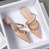 Summer With Pointed Half Slippers Women Lazy Outside Wearing Rivets Paint Skin Cool Tide Size