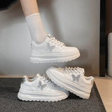Water Drill Small White Shoes Women's Autumn 2025 Fashion Round Head Thick-Soled Casual Women's Shoes Korean Version Of Student Pu