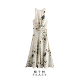 Explosive Women's Temperament Fashion Folds Print Sleeveless