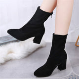 Belt Buckle High Heels Autumn And Winter Women's Black Warm Boots Women's Mid-Trough And Fashion