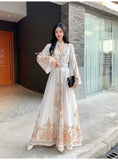 Court Style Trumpet Long Sleeve Clapping Waist Single Buckle A Word Positioning Print Dress Dress Dress