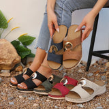 Large Women's Shoes Casual Pedaling Car Sewing Metal Buckle Slippers Slope And Thick Bottom Hollow
