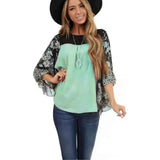 Women's Wear Bat Sleeve Print Color Swafge Round Collar Blouse