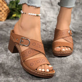 Out And Coarse Roman Cool Slippers 2025 Summer New Word With Large-Size High-Heeled Women's