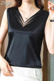 Tank Top Women 2023 Summer Women Clothing White Crop Top Basic Lace Cami Office Lady V-neck Sexy Blouse Soild Womens